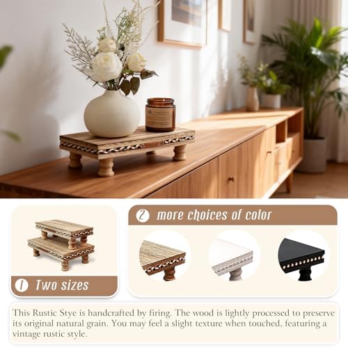 Bathroom Tray Pedestal Stand, Waterproof Wood Riser for Bathroom Counter in Rustic, alternate view 6