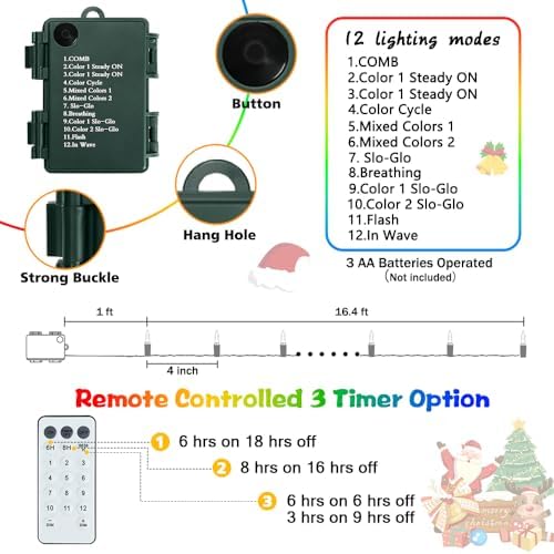 Battery Christmas Lights with Remote, 4 Pack 17ft 50 LED, alternate view 4