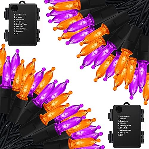 Battery Halloween Lights 2 Pack 17ft 100 LED Mini String Lights in Orange Purple