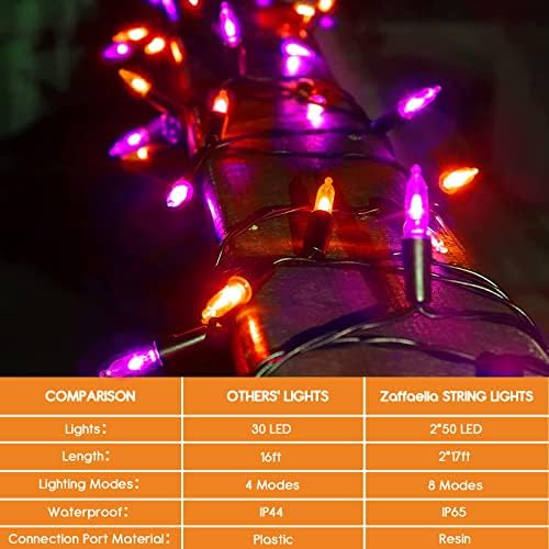 Battery Halloween Lights 2 Pack 17ft 100 LED Mini String Lights in Orange Purple, alternate view 2