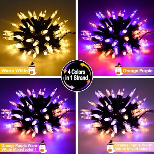 Battery Outdoor Halloween Lights, 2 Pack 50 LED in Orange Purple & Warm White, alternate view 2