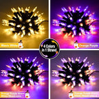 Battery Outdoor Halloween Lights, 2 Pack 50 LED in Orange Purple & Warm White, alternate view 2
