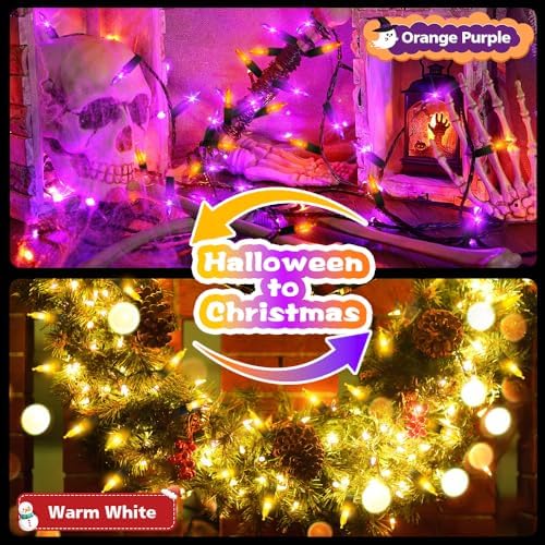 Battery Outdoor Halloween Lights, 2 Pack 50 LED in Orange Purple & Warm White, alternate view 3