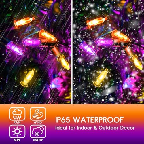 Battery Outdoor Halloween Lights, 2 Pack 50 LED in Orange Purple & Warm White, alternate view 5