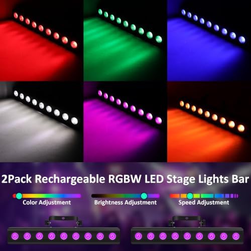 Battery Powered Stage Light Bar,2Pack 9LED RGBW 4IN1 Rechargeable Stage Wash Lights Bar Built-in 5200mAh Battery, alternate