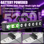 Battery Powered Stage Light Bar,2Pack 9LED RGBW 4IN1 Rechargeable Stage Wash Lights Bar Built-in 5200mAh Battery, alternate