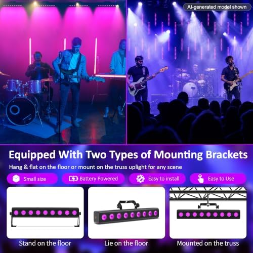 Battery Powered Stage Light Bar,2Pack 9LED RGBW 4IN1 Rechargeable Stage Wash Lights Bar Built-in 5200mAh Battery, alternate