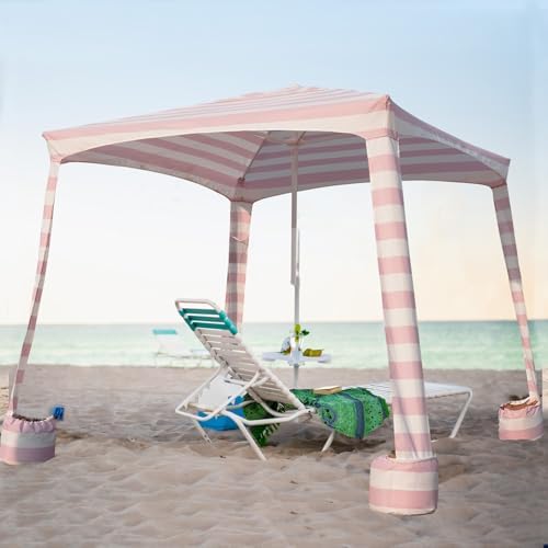 Beach Cabana, 6.5'×6.5' Beach Canopy, Easy Set up and Take Down, Cabana Tent with Sand Pockets, Instant Sun, alternate view 5