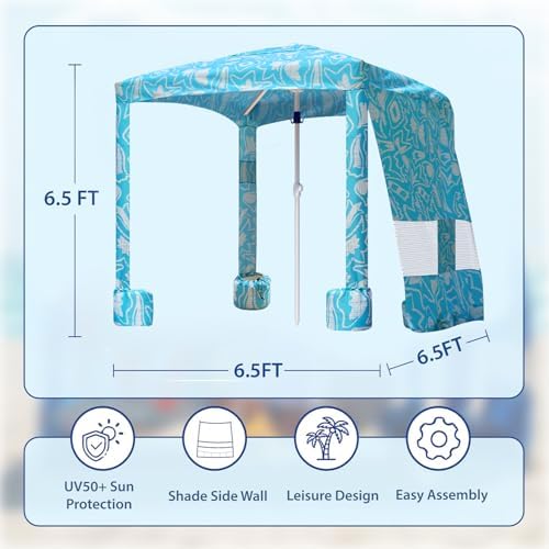 Beach Cabana, 6.5'×6.5' Beach Canopy, Easy Set up and Take Down, Cabana Tent with Sand Pockets, Instant Sun, alternate view 2