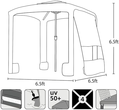 Beach Cabana, 6.5'×6.5' Beach Canopy, Easy Set up and Take Down, Cabana Tent with Sand Pockets, Instant Sun, alternate view 3