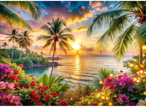 Beach Ocean Backdrop, Summer Hawaiian Beach Photography Backdrop, Palm Tree Sea Luau Aloha Party Banner for