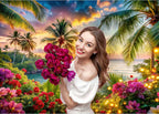 Beach Ocean Backdrop, Summer Hawaiian Beach Photography Backdrop, Palm Tree Sea Luau Aloha Party Banner for, alternate view 4
