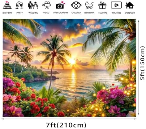 Beach Ocean Backdrop, Summer Hawaiian Beach Photography Backdrop, Palm Tree Sea Luau Aloha Party Banner for, alternate view 5