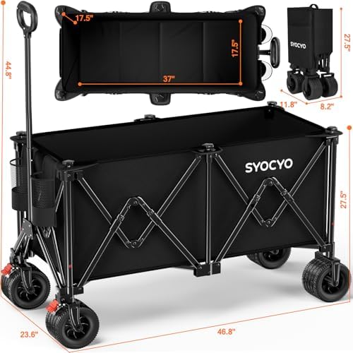 Beach Wagon Carts Foldable 570LBS Collapsible Wagon with Big All-Terrain Wheels for Sand 330L Heavy Duty Utility, alternate