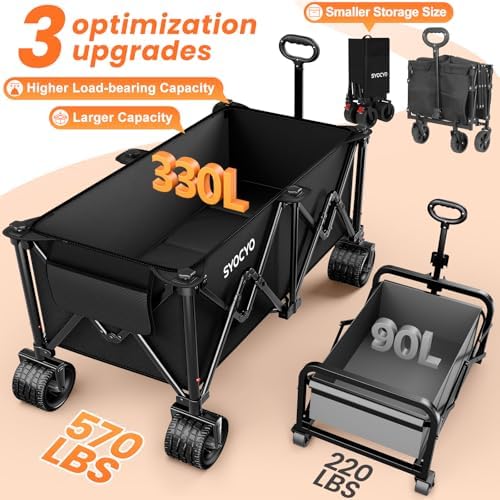 Beach Wagon Carts Foldable 570LBS Collapsible Wagon with Big All-Terrain Wheels for Sand 330L Heavy Duty Utility, alternate