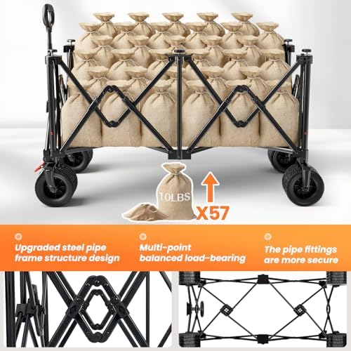 Beach Wagon Carts Foldable 570LBS Collapsible Wagon with Big All-Terrain Wheels for Sand 330L Heavy Duty Utility, alternate