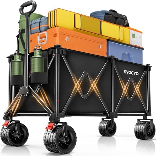 Beach Wagon Carts Foldable 580LBS Collapsible Wagon with Big All-Terrain Wheels for Sand 340L Heavy Duty Utility