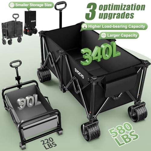 Beach Wagon Carts Foldable 580LBS Collapsible Wagon with Big All-Terrain Wheels for Sand 340L Heavy Duty Utility, alternate