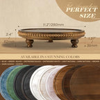 Beaded Acacia Wood Round Display Riser for Boho Kitchen Decor, Brown in Acacia, alternate view 2
