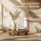 Beaded Acacia Wood Round Display Riser for Boho Kitchen Decor, Brown in Acacia, alternate view 3