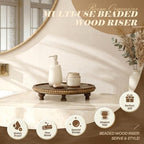 Beaded Acacia Wood Round Display Riser for Boho Kitchen Decor, Brown in Acacia, alternate view 5