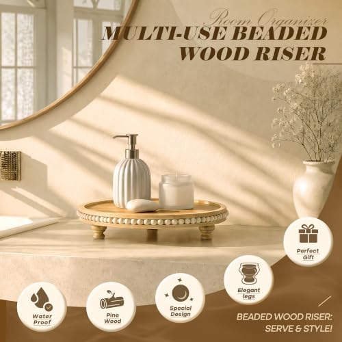 Beaded Bamboo Wood Display Riser for Coffee Table, Original Wood in Bamboo, alternate view 5