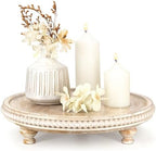 Beaded Round Display Riser for Bathroom Sink Decor, Light Natural in 11.2‘’ × 11.2‘’ × 2.4‘’ in Light-Natural