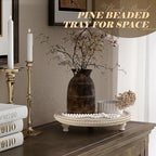 Beaded Round Display Riser for Bathroom Sink Decor, Light Natural in 11.2‘’ × 11.2‘’ × 2.4‘’ in Light-Natural, alternate view