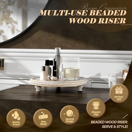 Beaded Round Display Riser for Bathroom Sink Decor, Light Natural in 11.2‘’ × 11.2‘’ × 2.4‘’ in Light-Natural, alternate view