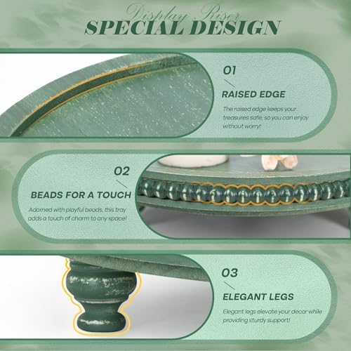 Beaded Round Display Riser for Farmhouse Home Decor, Green in 11.2"× 11.2"× 2.4" in Green, alternate view 6