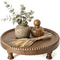 Beaded Wood Riser: Round Display Stand for Farmhouse Decor, Brown in Brown