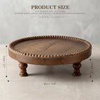 Beaded Wood Riser: Round Display Stand for Farmhouse Decor, Brown in Brown, alternate view 3