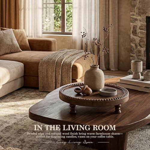 Beaded Wood Riser: Round Display Stand for Farmhouse Decor, Brown in Brown, alternate view 5
