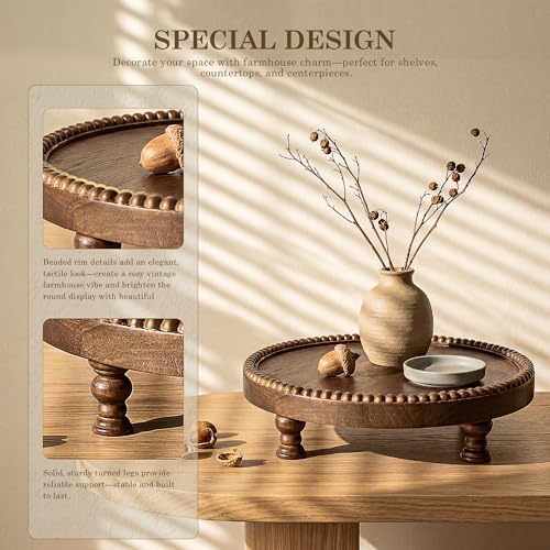 Beaded Wood Riser: Round Display Stand for Farmhouse Decor, Brown in Brown, alternate view 6