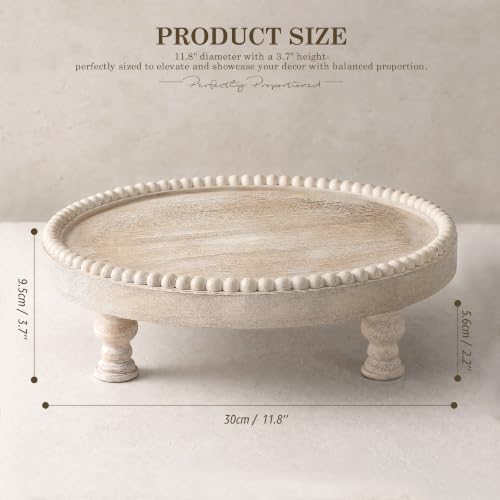 Beaded Wood Riser: Round Display Stand for Home Decor, Light Natural in Light Natural, alternate view 3