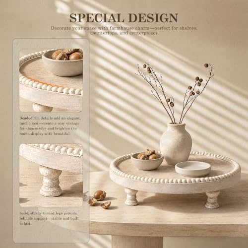 Beaded Wood Riser: Round Display Stand for Home Decor, Light Natural in Light Natural, alternate view 6