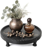 Beaded Wood Riser: Round Display Stand for Modern Home Decor, Black in Black