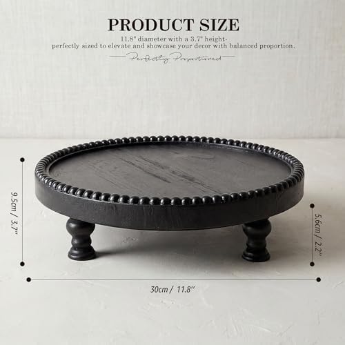 Beaded Wood Riser: Round Display Stand for Modern Home Decor, Black in Black, alternate view 2