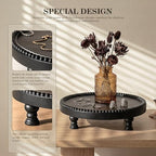 Beaded Wood Riser: Round Display Stand for Modern Home Decor, Black in Black, alternate view 6