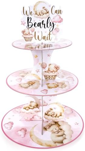 Bear Baby Shower Cupcake Stand - We Can Bearly Wait Decorations in Pink