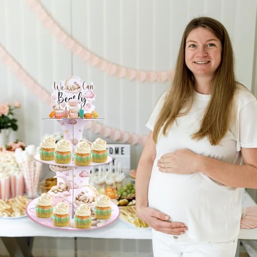 Bear Baby Shower Cupcake Stand - We Can Bearly Wait Decorations in Pink, alternate view 2