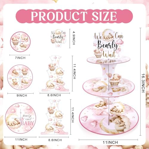Bear Baby Shower Cupcake Stand - We Can Bearly Wait Decorations in Pink, alternate view 3