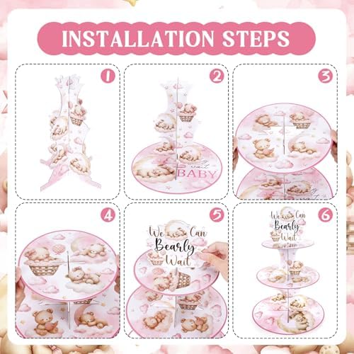 Bear Baby Shower Cupcake Stand - We Can Bearly Wait Decorations in Pink, alternate view 5