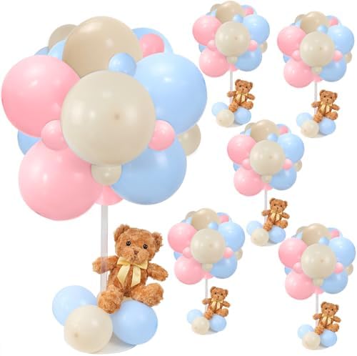 Bear Table Centerpieces for Baby Shower - Set of 6 Bear Balloon Baby Shower Decorations Include Stuffed Bears