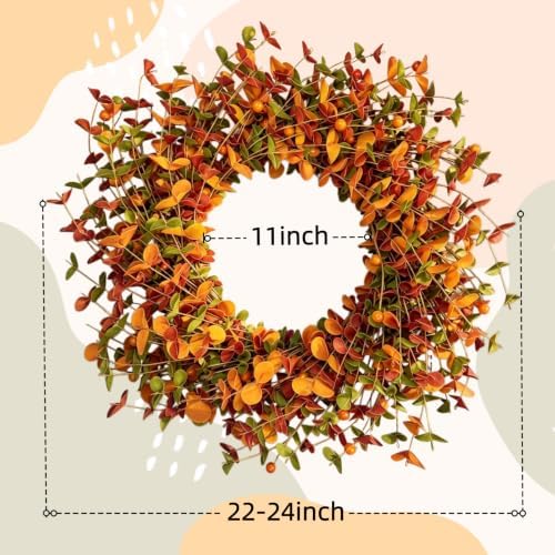 Beautiful 24 Inch Fall Berry Floral Wreath for Front Door in Orange/Yellow/Green, alternate view 2