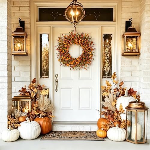 Beautiful 24 Inch Fall Berry Floral Wreath for Front Door in Orange/Yellow/Green, alternate view 4