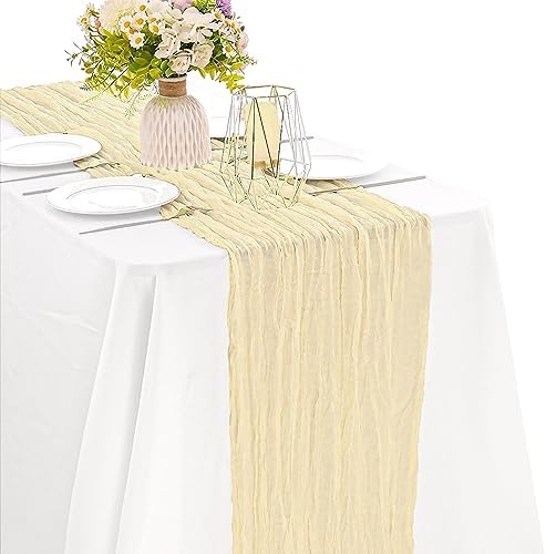 Beige 10FT Cheesecloth Table Runner Boho Gauze Fabric Table Runner Rustic Sheer Runner for Wedding Bridal Baby