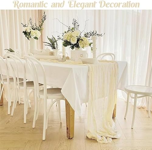 Beige 10FT Cheesecloth Table Runner Boho Gauze Fabric Table Runner Rustic Sheer Runner for Wedding Bridal Baby, alternate
