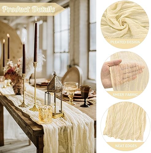 Beige 10FT Cheesecloth Table Runner Boho Gauze Fabric Table Runner Rustic Sheer Runner for Wedding Bridal Baby, alternate