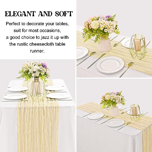 Beige 10FT Cheesecloth Table Runner Boho Gauze Fabric Table Runner Rustic Sheer Runner for Wedding Bridal Baby, alternate